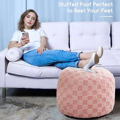HIGOGOGO Round Stuffed Pouf Ottoman, Plaid Poufs - Image 6