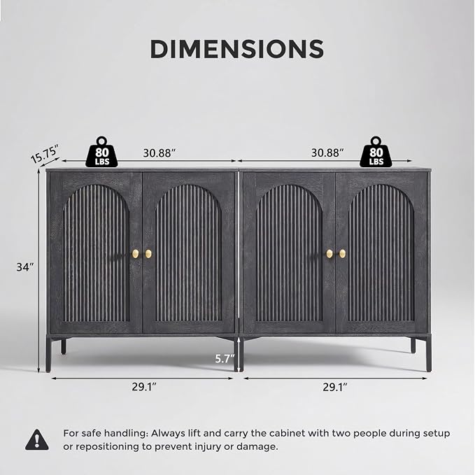 IFBUY Modern Sideboard Buffet Cabinet, 123.5" W Fluted Arched Buffet Cabinet - Image 2