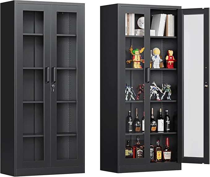 Display Cabinet with Glass Doors, Display Case Cabinet by Anxxsu