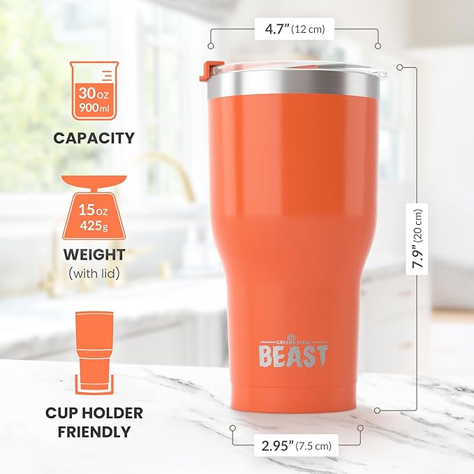 Beast 30 oz Tumbler Stainless Steel Vacuum Insulated Coffee Ice Cup Double Wall Travel Flask (Orange)