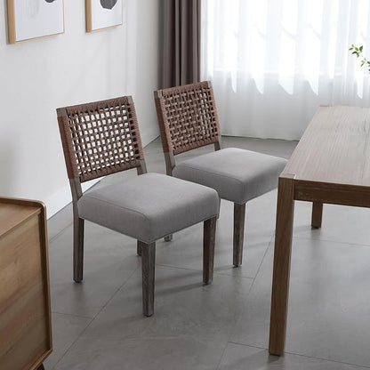 LZAREAL Farmhouse Dining Chairs Set of 2 Linen Fabric Upholstered Accent Side - Image 4
