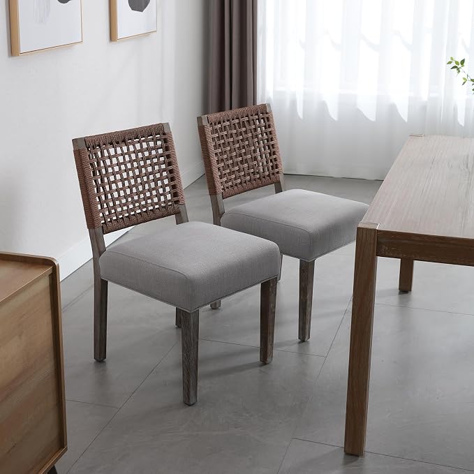LZAREAL Farmhouse Dining Chairs Set of 6 Linen Fabric Upholstered Accent Side - Image 4