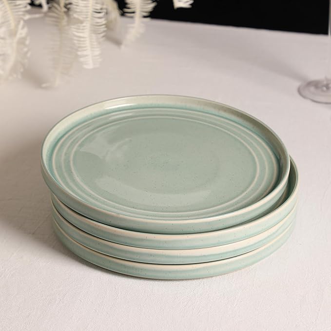 Stone Lain Claire 8-Piece Dinner Plate Set Stoneware, Plates, Dishwasher and Microwave Safe, Dish Set for 8, Green