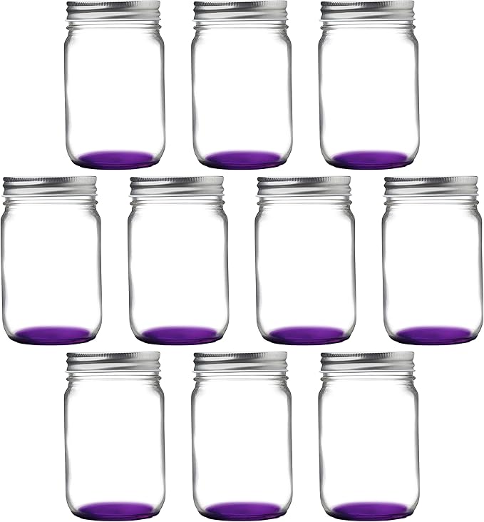 DISCOUNT PROMOS 10 Decorating Mason Jars Set, 12 oz. - Canning, Aluminum Lid - Purple