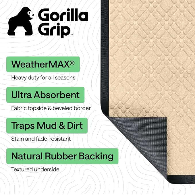 GORILLA GRIP 100% Waterproof All-Season WeatherMAX Doormat, US Designed Natural - Image 2