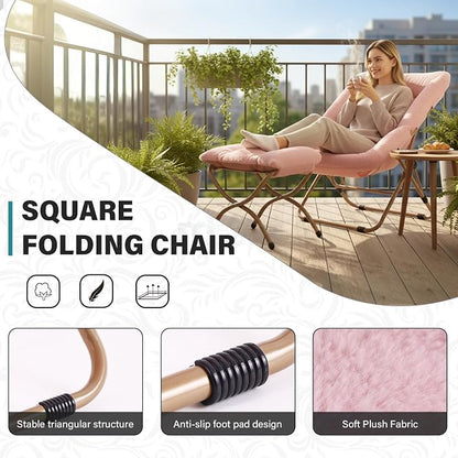 Tiita Folded Chair with Ottoman, Soft Faux Fur Oversized Folding Accent Chair - Image 4