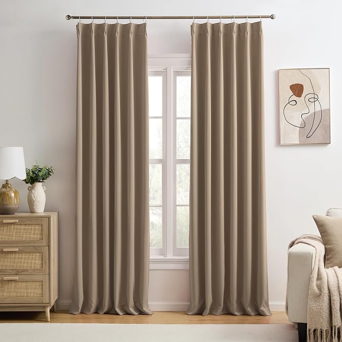 Cappuccino Blackout Curtains 150 Inches Long 12.5 feet Tall, Extra Long Pinch by KEQIAOSUOCAI