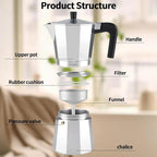 Mongdio Stovetop Espresso Maker Moka Pot, Stove Top Cuban Coffee Maker, Italian Greca Mocha Pot, 12 Espresso Cups, 20 oz - Silver