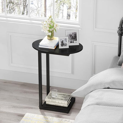 Hosfais Small Side Table End Table, C-Shaped Wood Coffee Table TV Tray - Image 7