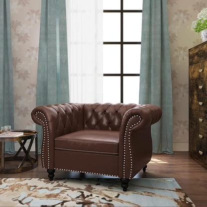 Mid-Century Sofa Chair, Faux Leather Accent Chair by YUCHIATHSoulFurniture