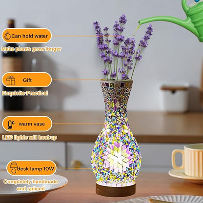 Turkish Mosaic Table Lamp, Moroccan Style Colorful Handmade Glass Vase - Image 3