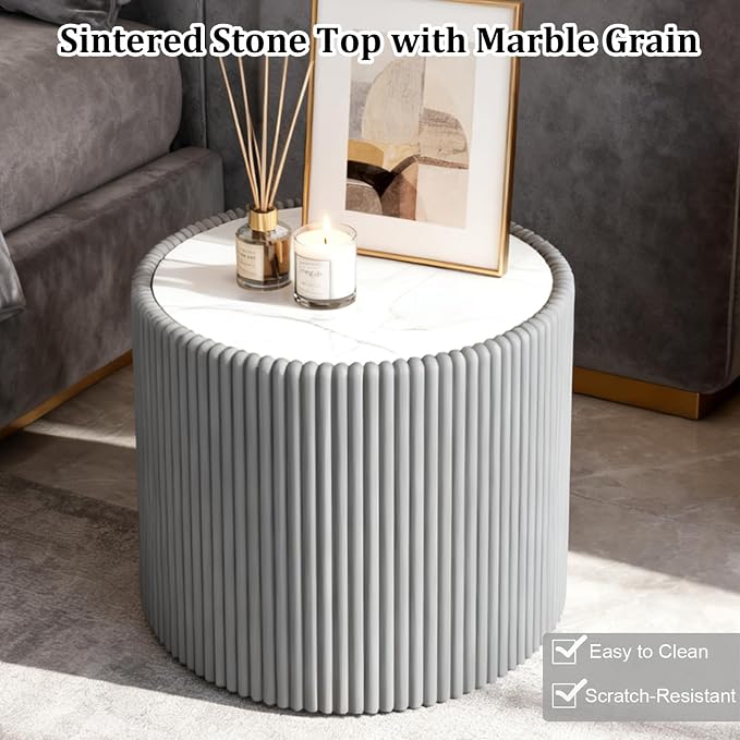 SSLine Round Drum Coffee Table Set of 2 Modern Sintered Stone Top Nesting - Image 8
