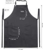Black Cotton Kitchen Apron, Mens Womens Professional Cooking Bib Apron for Chef Grill BBQ, with Pockets Towel Loop and Adjustable Neck Strap
