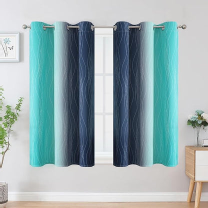 Navy Blue and Teal Gradient Blackout Curtains - Image 2