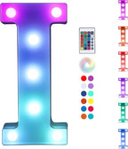 Foaky Colorful LED Letter Lights with Remote,Marquee Light Up Letters Sign for Night Light Wedding/Birthday Party Battery Powered Christmas Lamp Home Bar Decoration(I)