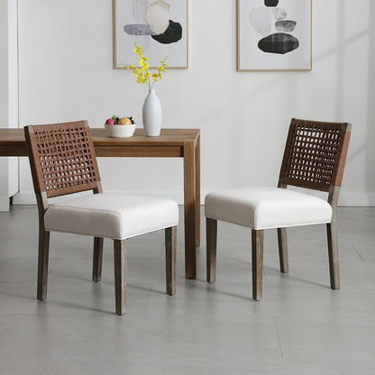 LZAREAL Farmhouse Dining Chairs Set of 2 Linen Fabric Upholstered Accent Side - Image 3