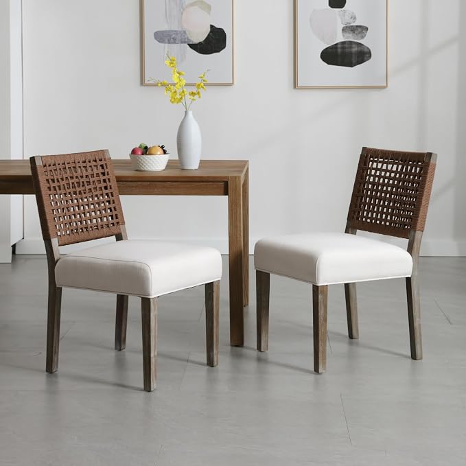 LZAREAL Farmhouse Dining Chairs Set of 6 Linen Fabric Upholstered Accent Side - Image 2