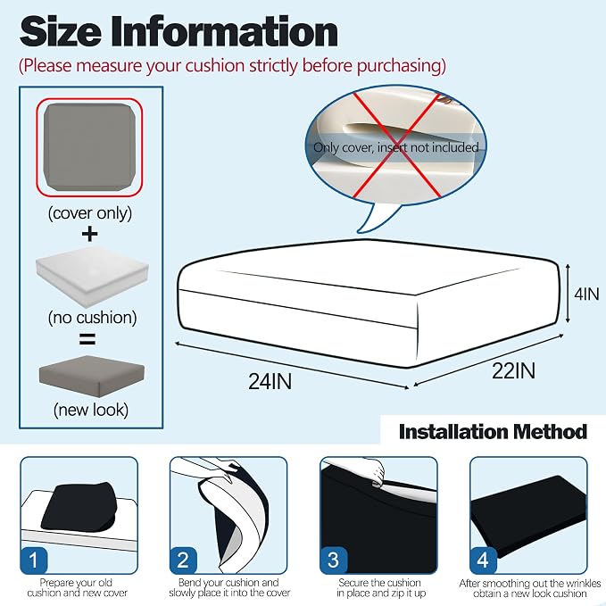 Sqodok Patio Cushion Cover 24x22 inch, Outdoor Seat Cushion Slip Cover - Image 2