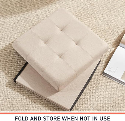 Ornavo Home 2 Pack 15 Inch Folding Storage Ottoman, Square Cube Linen Small - Image 7