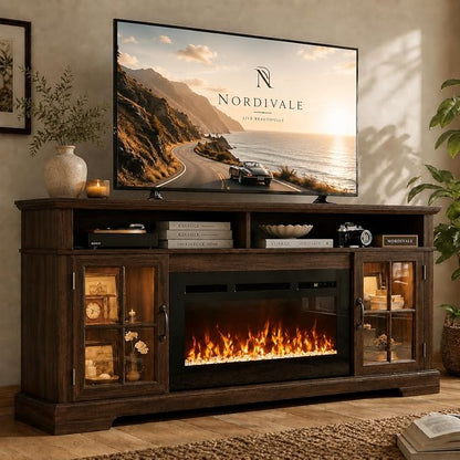 70" Fireplace TV Stand, Modern Entertainment Center by Nordivale