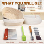 Rorecay Banneton Bread Proofing Baskets Set of 2, 10 Inch Oval Cane Sourdough Bread Rising Basket Bowls with Sourdough Bread Lame Dough Scraper Basting Brush for Sour Dough Proofing Fermentation