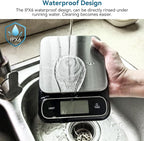 BOMATA Waterproof IPX6 Kitchen Scale, 0.1 g/0.01 oz High Precision, 5 kg/11 lbs, Digital Scale with Backlight, Stainless Steel Weighing Platform, for Food, Cooking, Baking, Weight Loss.. B619, Black
