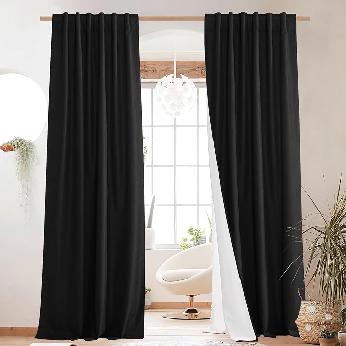 NICETOWN Vintage Rod Pocket Flax Thermal Curtains, 100% Blackout Curtains 84" by NICETOWN