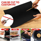 Oven Liners for Bottom of Oven Black (4-pack) Bundled with Range Rack Shield (4-pack) - Large Mat for Bottom of Range (17"x 25") and 14" Red Stove Guards for Racks - Reusable & Heat Resistant