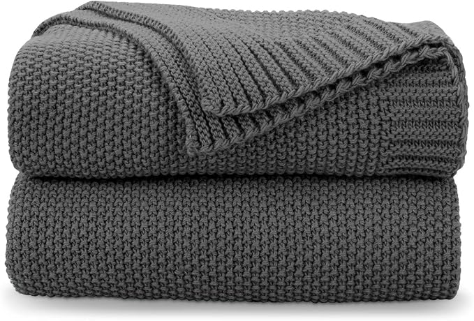 CozeCube Charcoal Grey Seed Stitch Throw Blanket 50"x60", Farmhouse Decor | by CozeCube