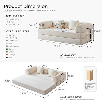 79" Convertible Sofa Bed with Fixed-Shape Frame & Removable Armrests, Modular - Image 2