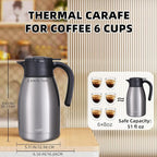 GiNT 51Oz Stainless Steel Thermal Coffee Carafe with Lid/Double Walled Vacuum Thermal Carafe / 12 Hour Heat Retention (Silver, 1.5L)