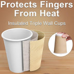 Hot Paper Cups 16 oz Disposable Insulated Corrugated Sleeve Ripple Wall Paper Cup 100 pcs,16oz Cups for Drink，Hot Coffee Cups (Brown)