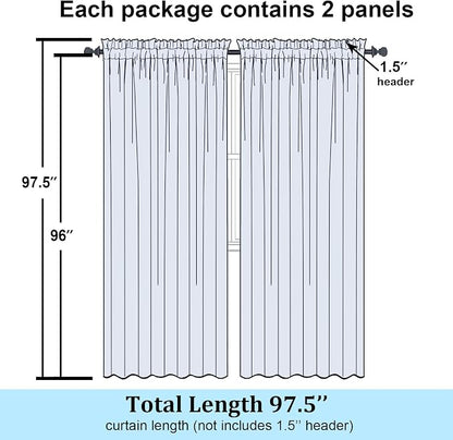 Simplebrand Black Sheer Curtains 96 Inches Long, Light Filtering Rod Pocket - Image 2