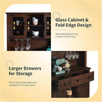 72" Coffee Bar Wine Cabinet with Sliding Barn Door & LED Lights, Sideboard Buffet Cabinet with Wine Bottle Rack, 3 Drawers, Storage Cabinets for Kitchen, Dining Room, Brown