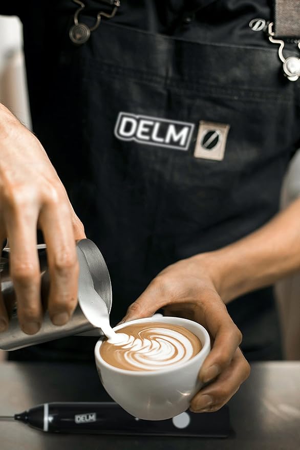 Delm Milk Frother Electric USB Stainless Steel Accessory - Frother Wand Foam Maker for Lattes - Milk Frother Handheld for Cappuccino, Frappe, Matcha, Hot Chocolate - Frother for Coffee (white)