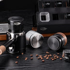 IKAPE 51MM Espresso Tamper, New Wooden Handle Design，Premium Barista Coffee Calibrated Tamper with Spring Loaded, 100% Stainless Steel Tamper Compatible with All 51MM Bottomless Portafilter