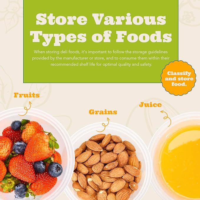 Glotoch 48 Pack (Mixed) 8 oz. and 16 oz. Plastic Containers with Lids, Leak Proof Deli Containers, Meal Prep Soup Containers, BPA Free, Reusable, Freezer Dishwasher Microwave Safe, Mixed sizes