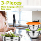 TeamFar Mixing Bowls, Stainless Steel Nesting Salad Bowls with Airtight Lids Set, For Serving/Mixing/Storing, Healthy & Long-lasting, Dishwasher Safe & Easy Clean, 4.6/3 / 1.5 QT, Colorful