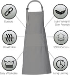 RAJRANG 100% Cotton Cooking Apron with 3 Pockets Kitchen Chef BBQ Adjustable Bib Aprons for Women Men