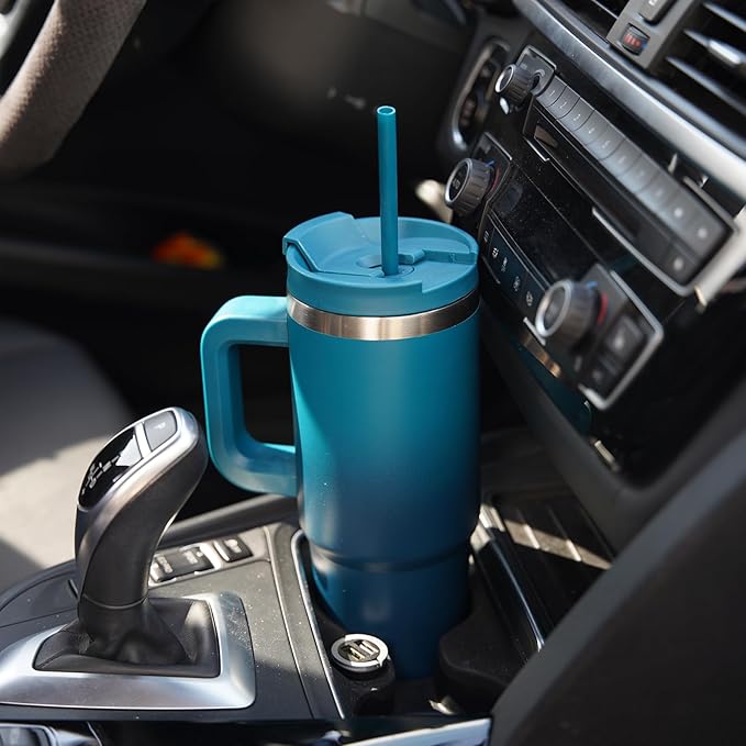 40 oz Tumbler with Handle and 2 Straws,2 in 1 Lid Insulated Water Bottle Stainless Steel Travel Coffee Mug,Day Night