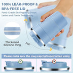 Volhoply 13 oz Stainless Steel Insulated Travel Coffee Mug with Fip Lid Bulk 2 Pack,Reusable Double Wall Vacuum Metal Coffee Cup,Portable Leak Proof Thermal Tumbler for Hot & Cold Drinks(Fog,2)