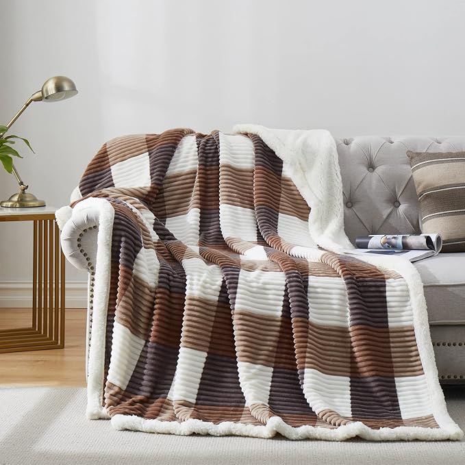 PU MEI Sherpa Blanket Twin Plaid Thick Bed Blanket, 60”*80” Super Soft Flannel by HOME