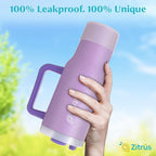 40 oz Tumbler with Handle and Straw | Leak Proof Insulated Stainless Steel Water Bottle Travel Mug Fits in Cup Holder | Keeps Cold Hot | Gifts for Women Men Him Her (Violet, 40 oz)