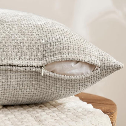 MIULEE Soft Decorative Chenille Pillow Covers Cream Grey 18x18 Pack of 4 | - Image 3