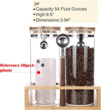 KKC Airtight Tall Glass Coffee Sugar Jar Canisters with Hinged Lids for Countertop,Glass Storage Containers with Scoop for Coffee Grind,Brown Sugar Flour Sealed Glass Jars,54 Fl oz