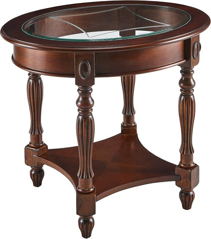 LEEMTORIG Oval Round Glass End Table, 2-Tier Solid Wood Glass Top End Side by LEEMTORIG