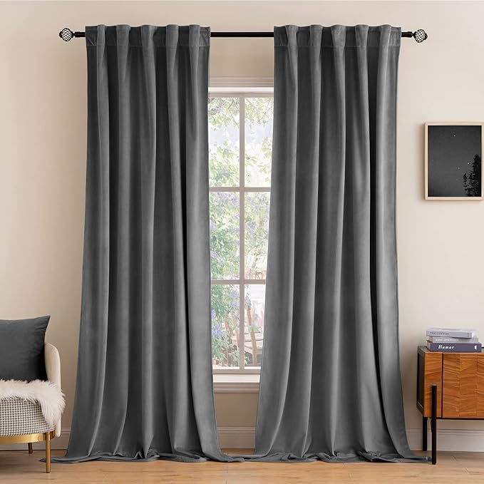 MIULEE Grey Velvet Curtains 52x72 inches 2 Panels Luxury Blackout Curtains | by MIULEE