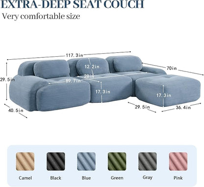 Boneless Sectional Couch, No Assembly Required, 117.3” L Shaped Modular Cloud - Image 3