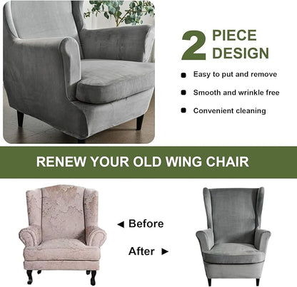 HAOYONG Velvet Wingback Armchair Covers 2-Piece Elastic Stretch Wingback Chair - Image 7