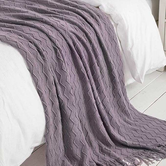 BOURINA Dark Lavender Throw Blanket 50 x90 Inches Textured Solid Soft Sofa - Image 4
